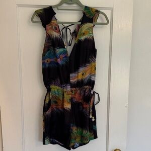 Meghan LA Multicolor Feather Print Romper - Size XS